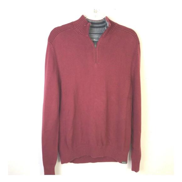 Eddie Bauer Quarter Zip Pullover Sweater Men's Medium Burgundy 100% Cotton - Picture 6 of 8